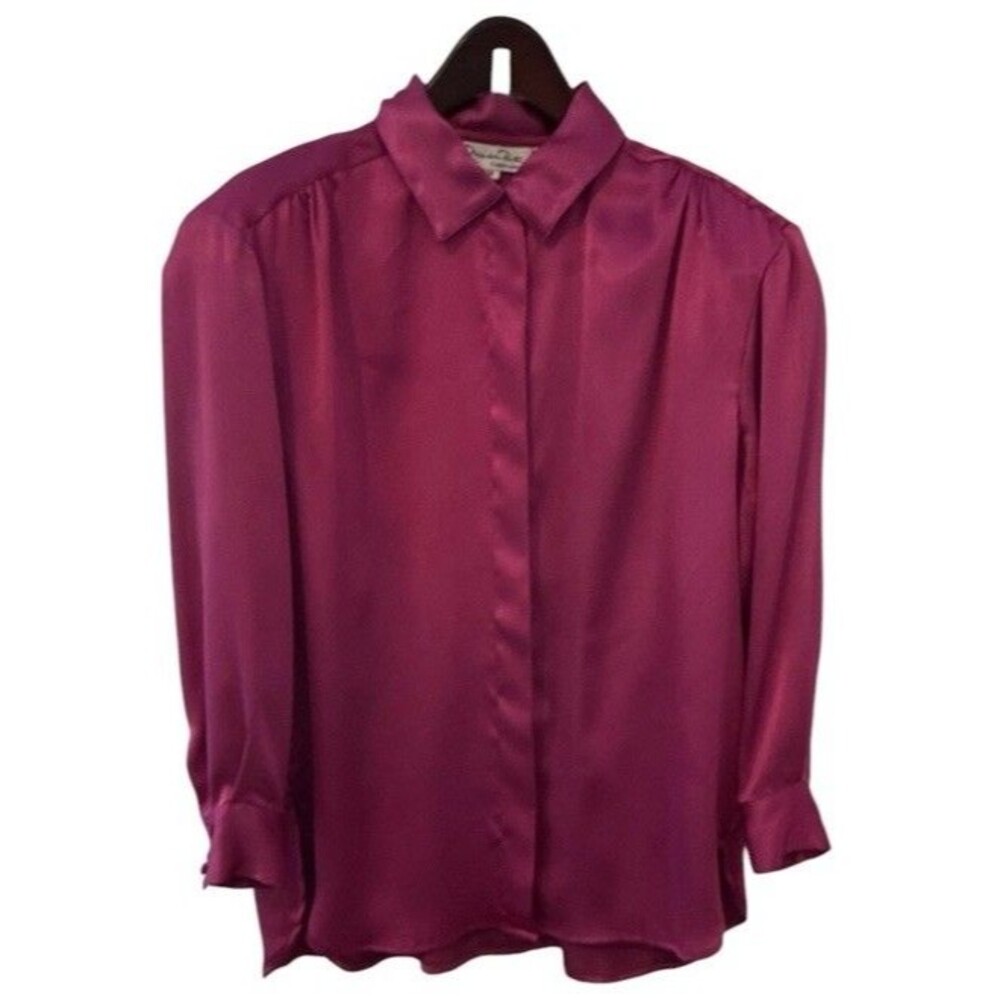 Vintage Oscar de la Renta Expressions pink satin button front collared blouse 12